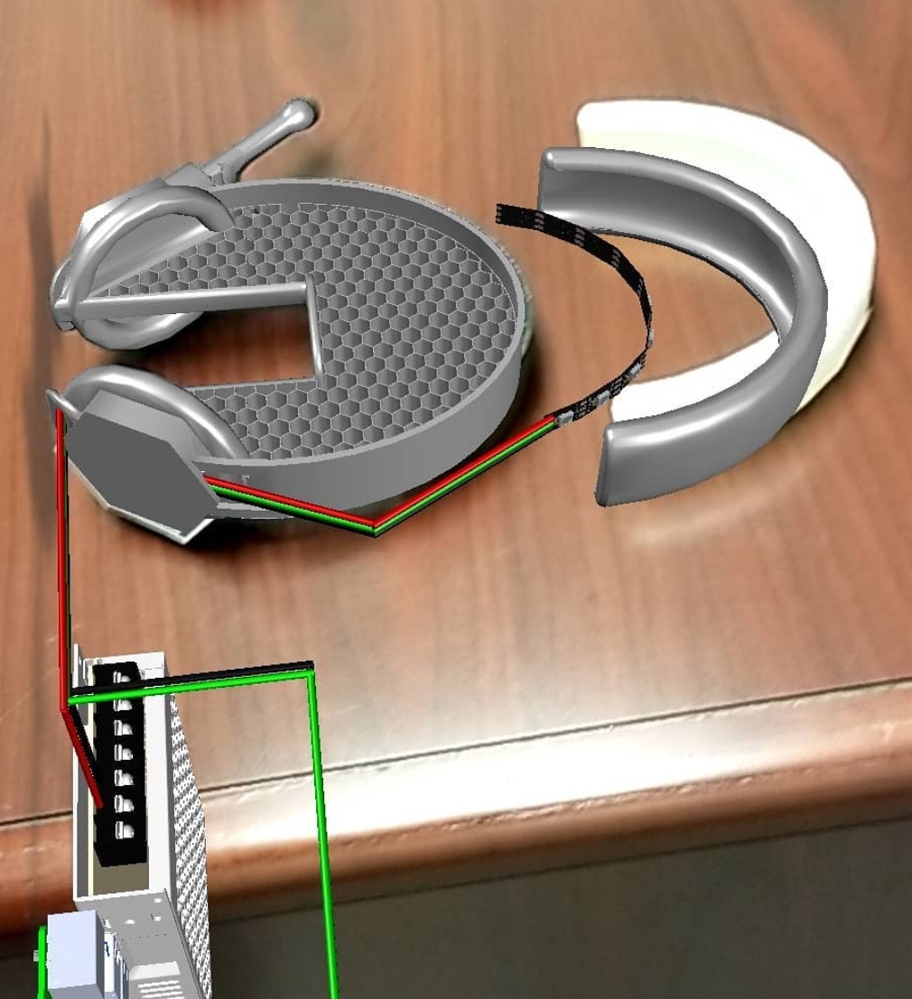 AR assembly instructions authored in Vuforia — exploded view of the 3D-printed enclosure with wiring callouts